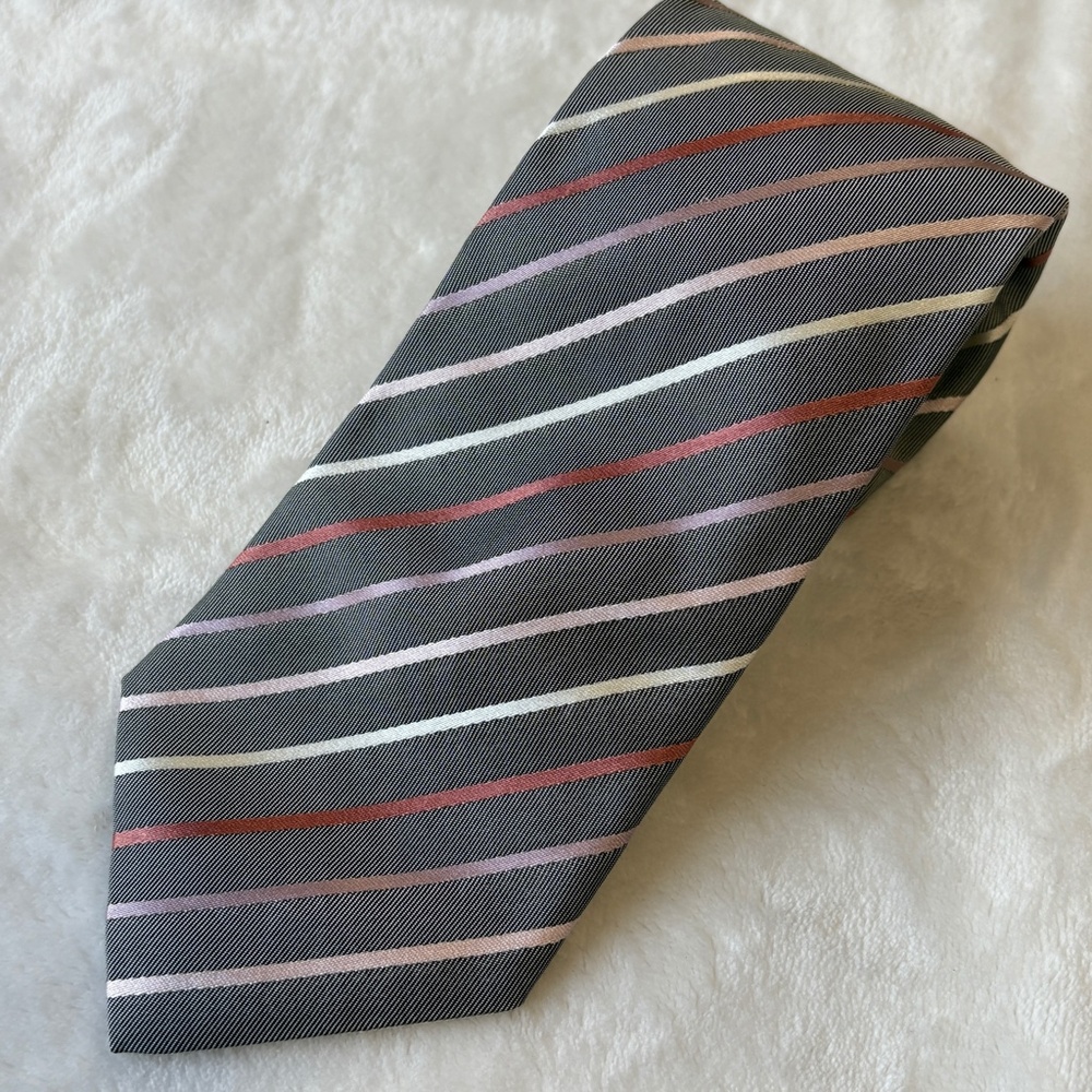 BOSS Hugo Boss 59" Necktie 100% Silk Gray Multicolor Striped Designer Tie